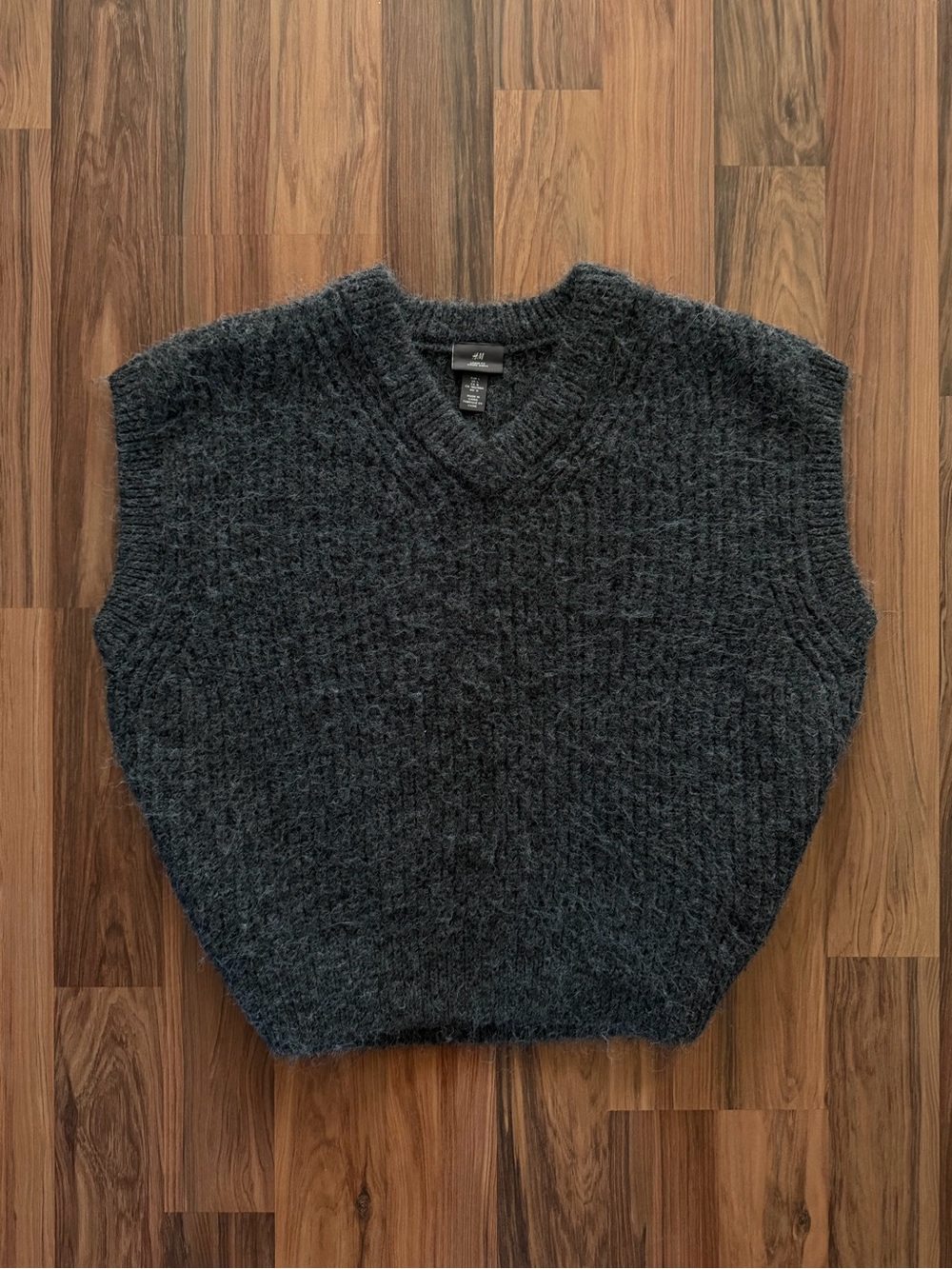 H&M Dark Gray Fuzzy Knit V-Neck Vest